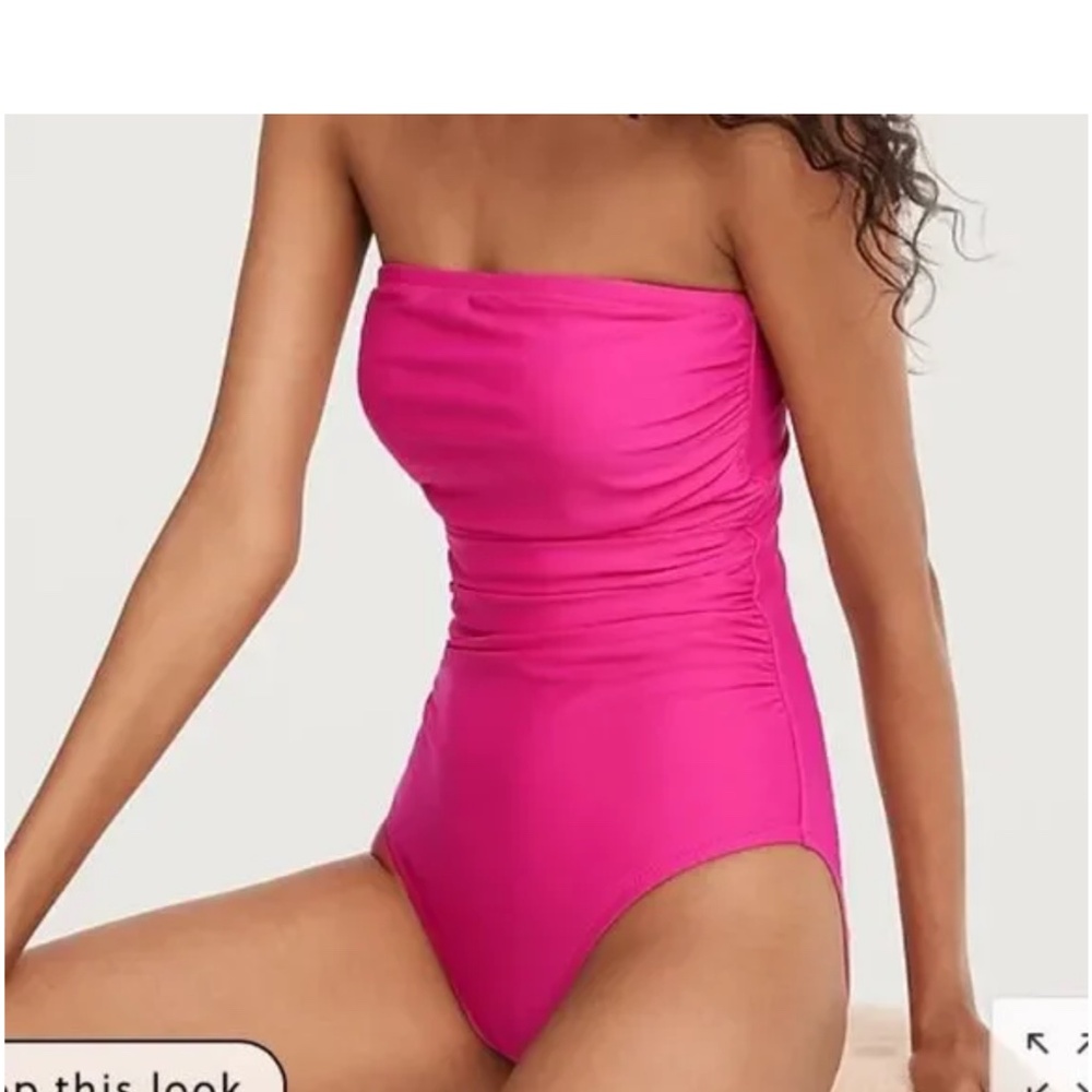 J. Crew Ruched Bandeau One-Piece Fuchsia NEW - Picture 3 of 8